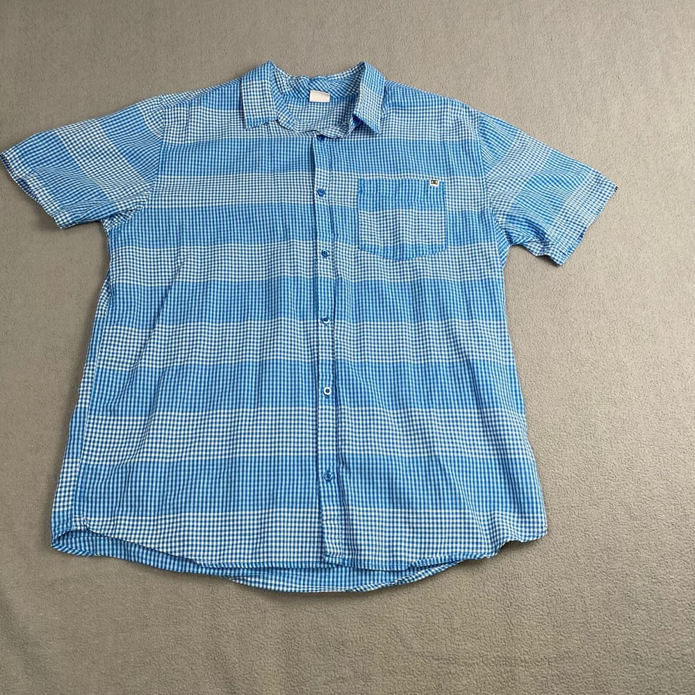 DC Shirt Mens size XL,‎ Logo, Blue, Plaid, Short Sleeve Lightweight,Buttons
